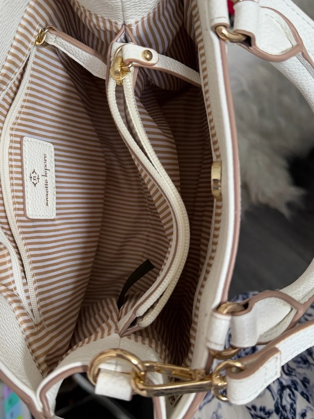 Nanette Lepore White & Natural Woven Satchel